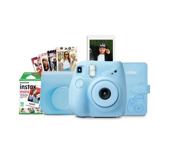 Fujifilm INSTAX Mini 7+ Bundle (10-Pack film, Album, Camera Case, Stickers), - Actual Color:Light Blue