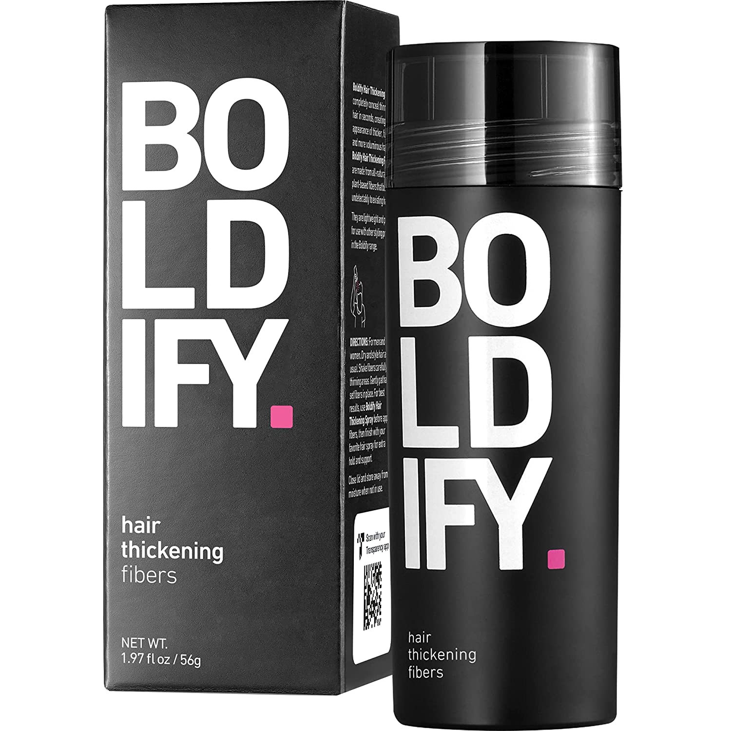 BOLDIFY Hair Fibers for Thinning Hair (BLACK) Undetectable - 56gr Bottle - Completely Conceals Hair Loss in 15 Sec - Hair Thickener for Fine Hair for Women & Men