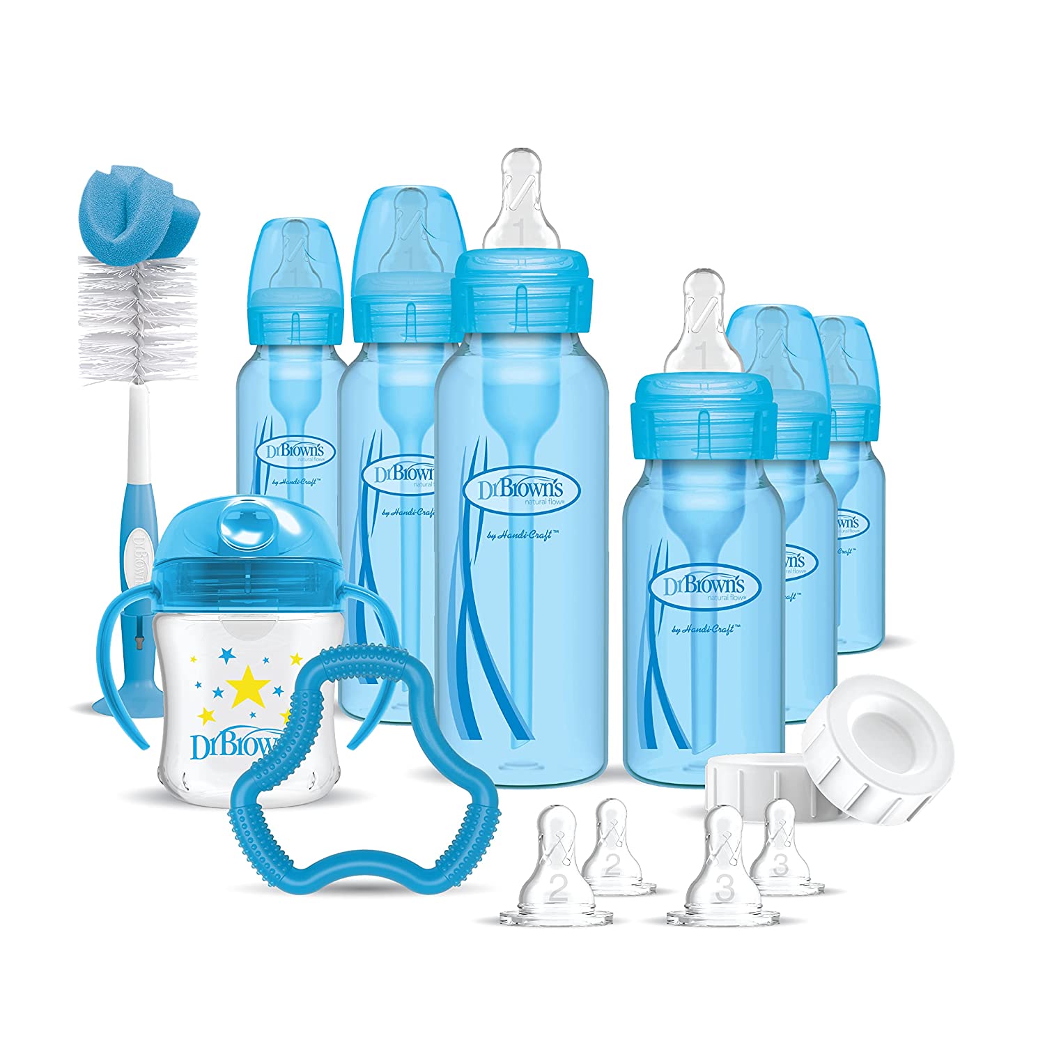 Dr. Brown's Anti-Colic Options+ First Year Bottle Gift Set with Sippy Cup, Baby Bottle Brush and Teether - Blue ( Color: First Year Gift Set, Blue )