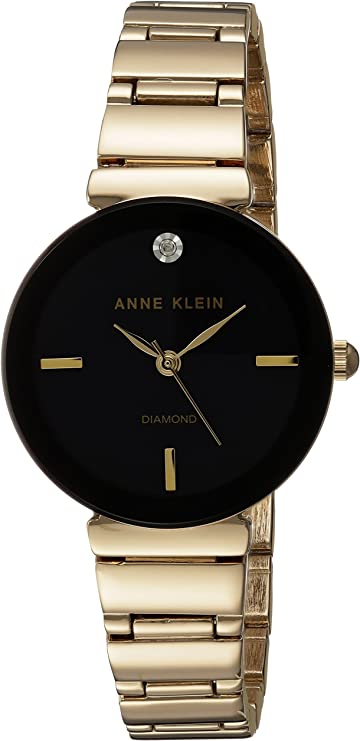 ( Color: Gold/Black ) Anne Klein Women's Genuine Diamond Dial Bracelet Watch
