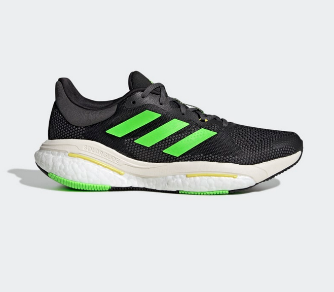 SOLARGLIDE 5 RUNNING SHOES / Core Black / Solar Green / Beam Yellow / size: 7