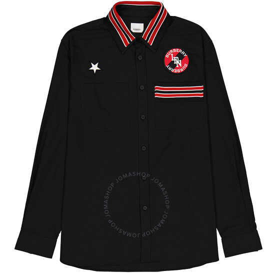 Men's Black Cotton Oxford Logo Graphic Oversized Shirt, Size Small