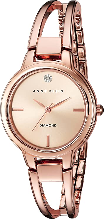Anne Klein Women's Genuine Diamond Dial Open Bangle Watch ( Color: Rose Gold )