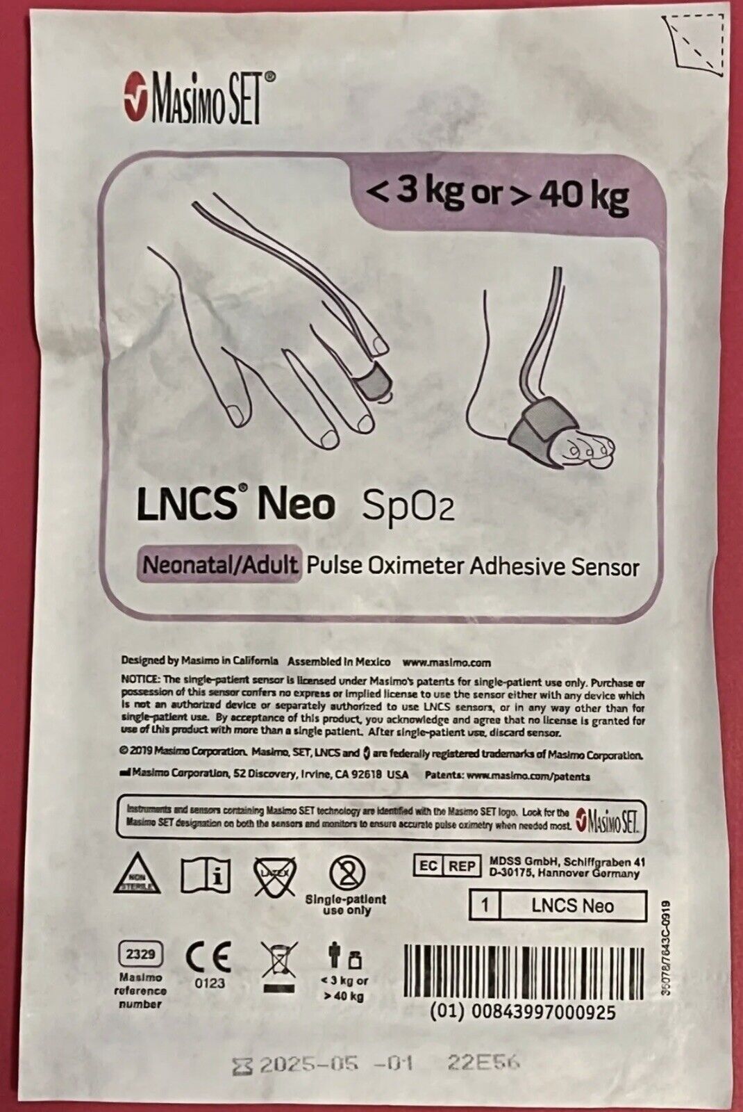 Masimo LNCS Neo neonatal/adult SpO2 sensors (lot of 100), Exp. 2025