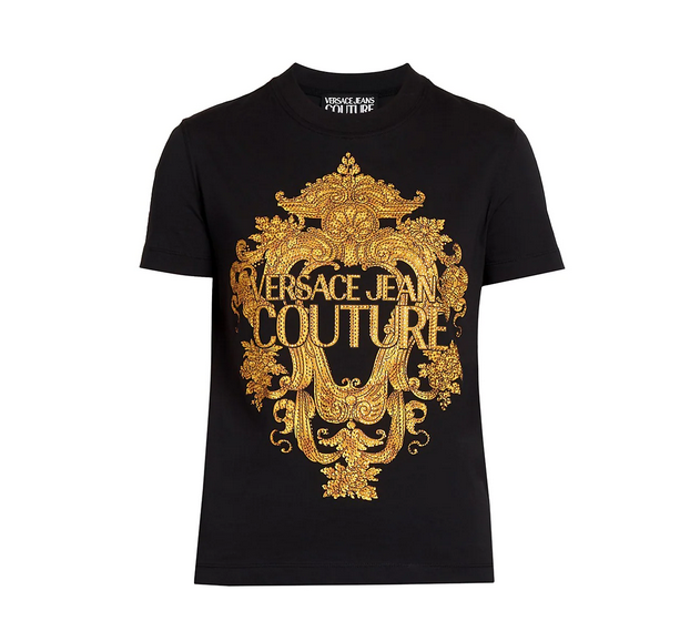 Versace Jeans Couture Crewneck Cyrstal Logo T-Shirt ( COLOR Black Gold ,  SIZE Medium )