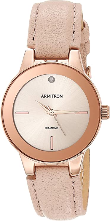 Armitron Women's Genuine Diamond Dial Leather Strap Watch, 75/5410 ( Color: Blush Pink/Rose Gold )