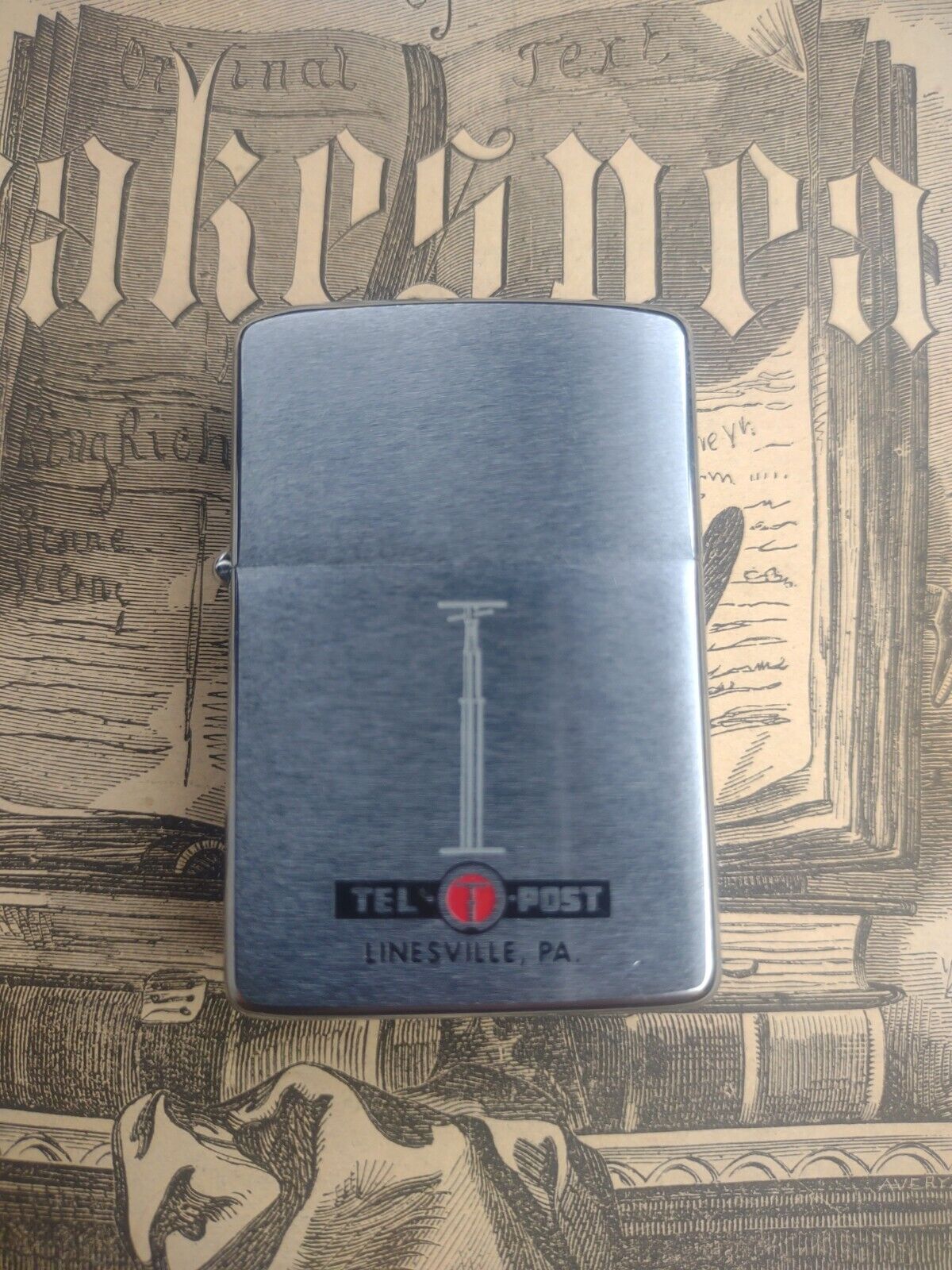 Vintage Zippo 1964 Never Fired Tel-O-Post Advertising.