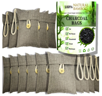 Charcoal bags Odor Absorber Activated Bamboo Charcoal Air Purifying Bag for Home Odor Eliminator Car Air Freshener for Closet Deodorizer Shoe Room Basement Litter Box Pet safe Bag 15Packs×100g