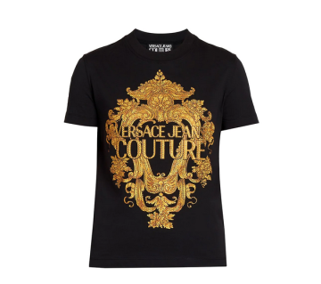 Versace Jeans Couture Crewneck Cyrstal Logo T-Shirt ( COLOR Black Gold , SIZE Medium )