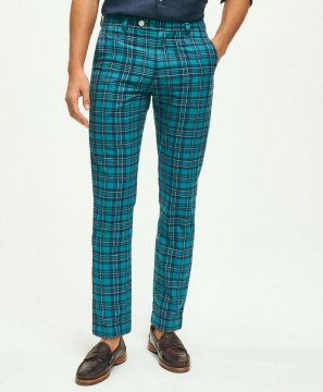 ( COLOR: TEAL, Waist: 30 Inseam: 30 ) Milano Slim-Fit Cotton Madras Pants